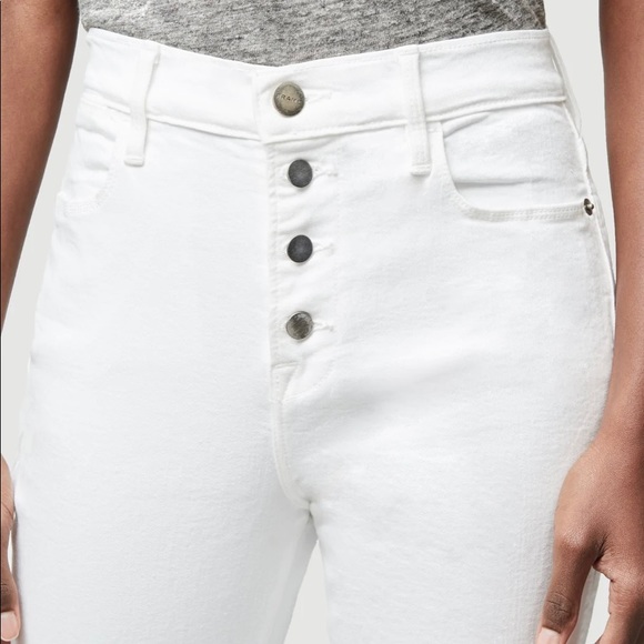 Frame Le High Rise Skinny Button Exposed Fly (Blanc Street) White Jeans Denim 25 - Picture 3 of 12